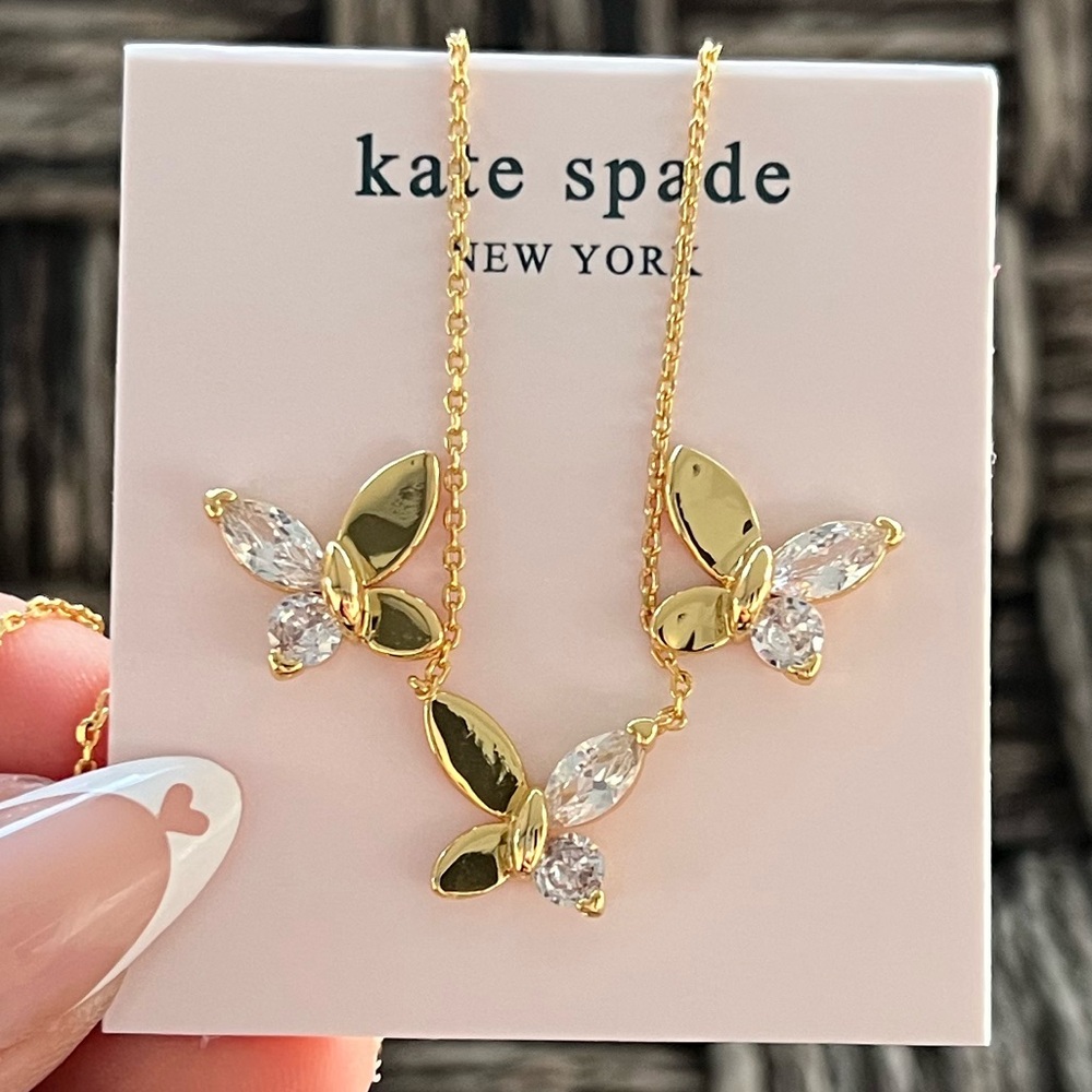 Kate Spade Gold-Tone Crystal Social Butterfly Pendant Necklace & Earring Set